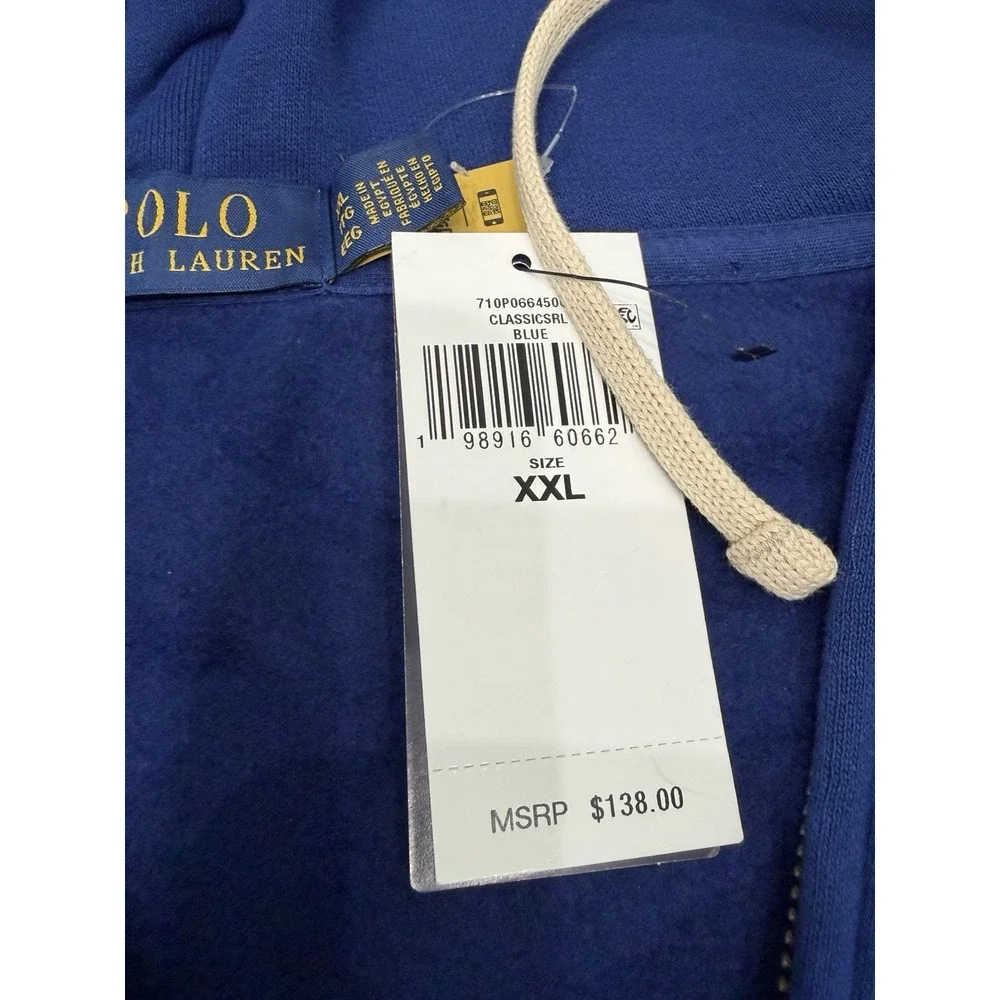Polo Ralph Lauren Men's Royal Blue Solid Fleece Lined Full Zip Hoodie XXL